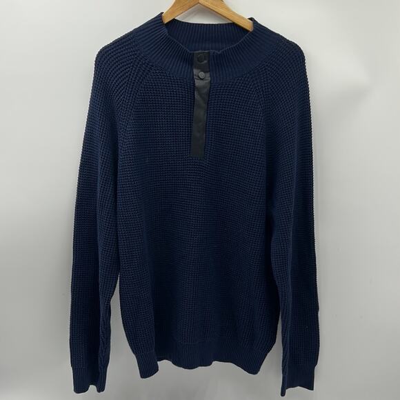 KENNETH COLE NEW YORK WAFFLE KNIT ELBOW PATCH MENS SWEATER SIZE XL NAVY BLUE - Picture 2 of 14